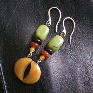 Harvest Moon Stone Earrings: Aventurine Agate & Carnelian ~ Fall Goddess Jewelry